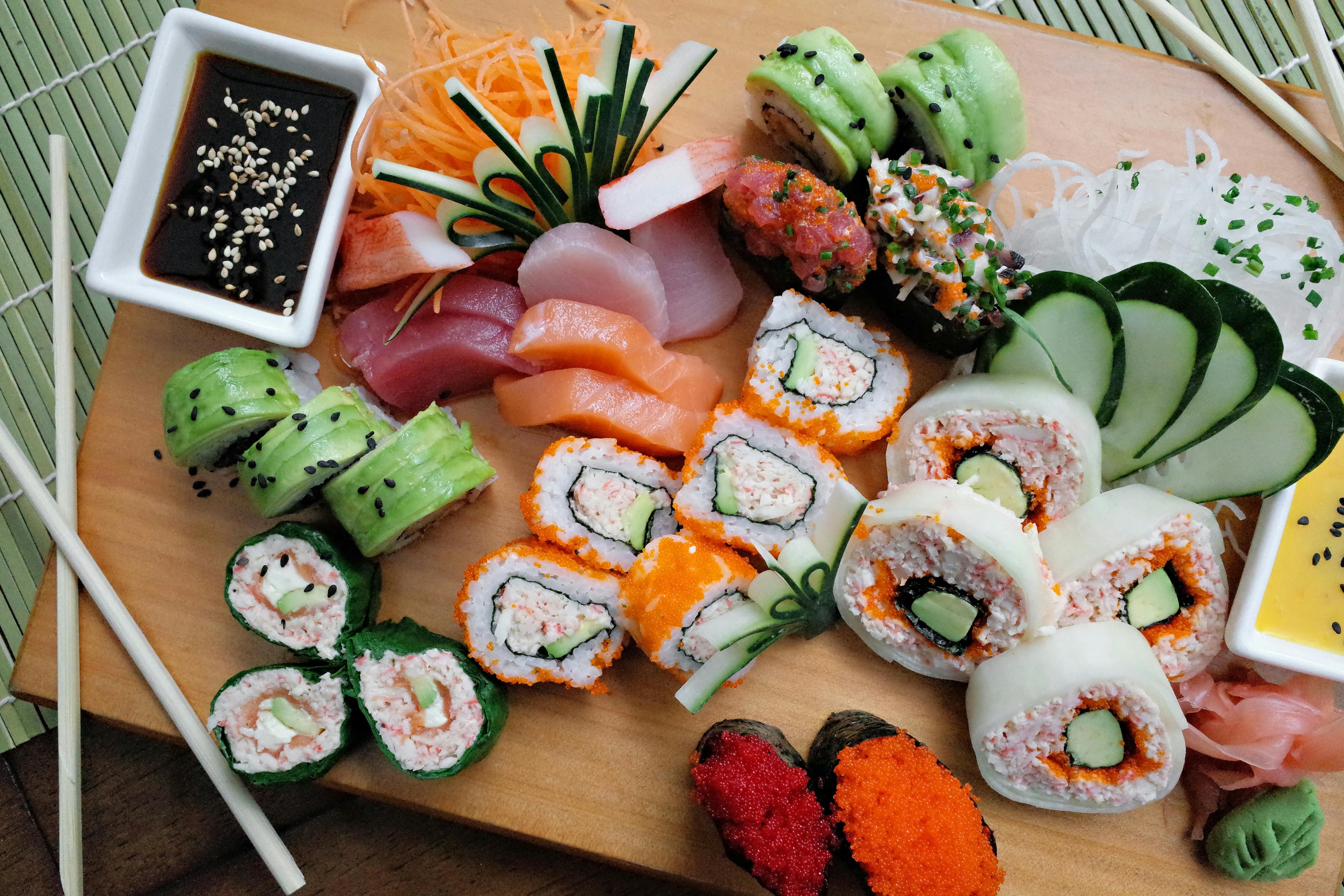 Assorted sushi and sashimi platter