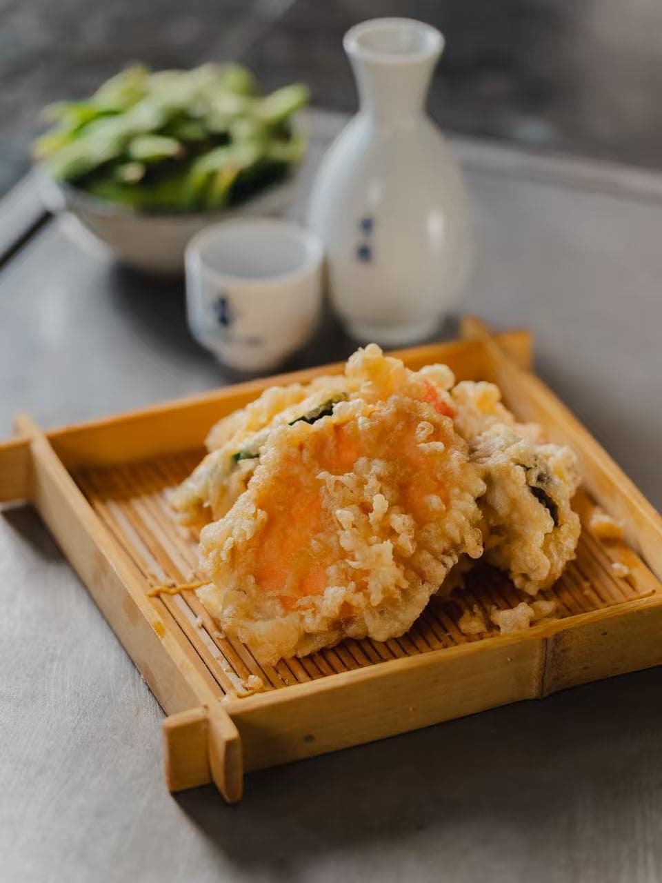 Tempura in a wooden tray